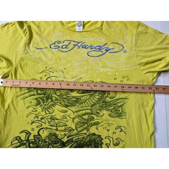 Vintage Ed Hardy Shirt Mens XXL Double Dragon Yellow Christian Audigier - Picture 4 of 10
